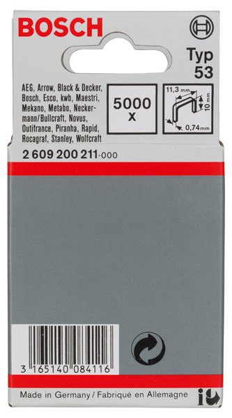 Feindrahtklammer Typ 53, 11,4 x 0,74 x 10 mm, 5000er-Pack