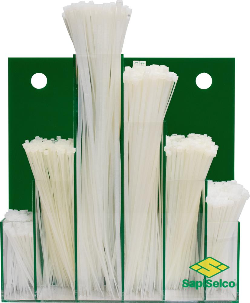 Kabelbinder-Sortiment 600-teilig im Wanddispay natur SapiSelco