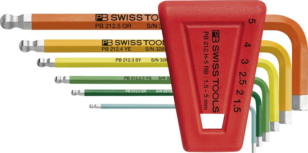 Winkelschraubendreher- Satz im Kunststoffhalter 6-teilig 1,5-5mm Rainbow Kugelkopf PB Swiss Tools