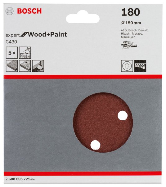 Schleifblatt C430, 150 mm, 180, 6 Löcher, Klett, 5er-Pack