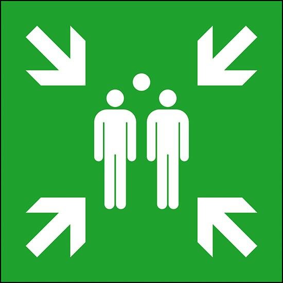 Fluchtwegschild Alu B400xH400 mm Sammelstelle langnachleuchtend