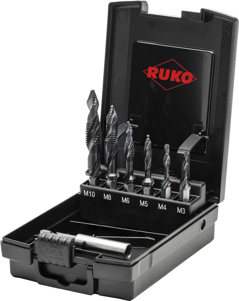 Kombi. Gewindebohrer-Set HSS M3-M10 + Adapter RUnaTEC RUKO
