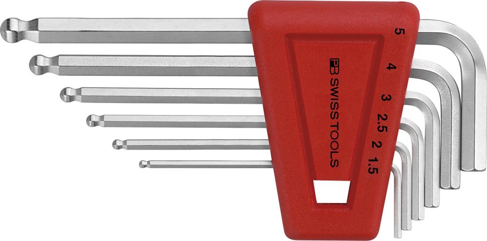 Winkelschraubendreher- Satz im Kunststoffhalter 6-teilig 1,5-5mm Kugelkopf PB Swiss Tools