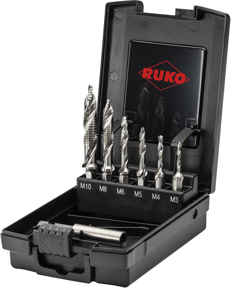 Kombi. Gewindebohrer-Set HSS, M3 - M10 + Adapter RUKO