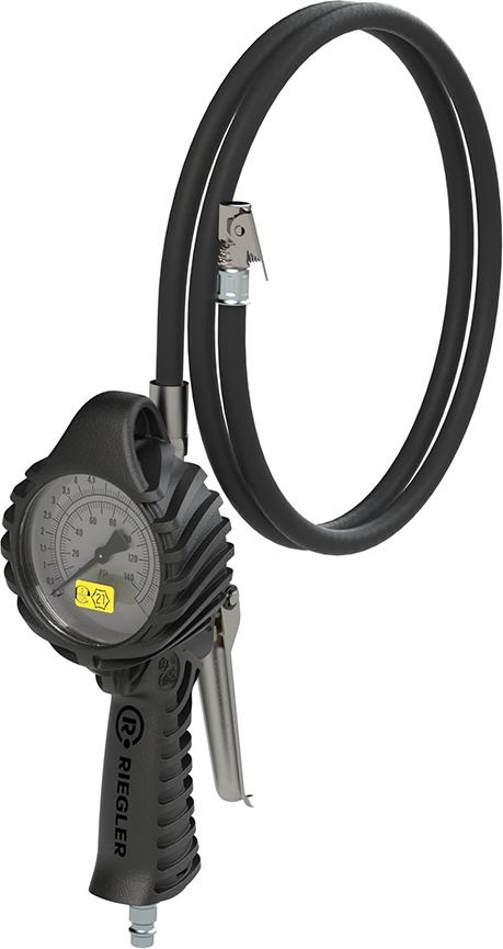 Hand-Reifenfüllmesser mitMomentstecker, drehbar, geeicht, Manom. Ø80mm, 0-12bar/170psi RIEGLER