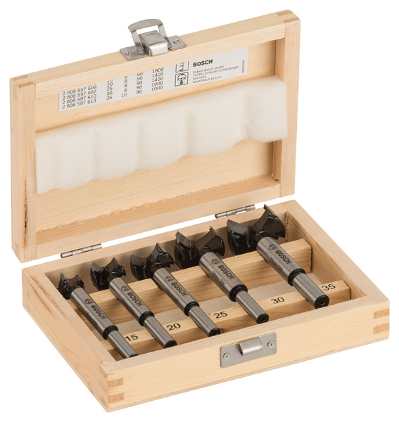 5-tlg. Scharnierlochbohrer-Set, Carbide, 15–35 mm
