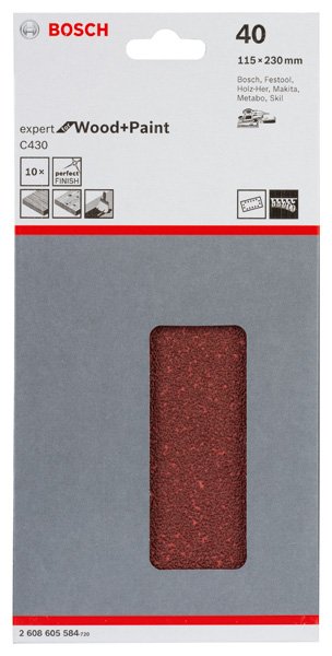 Schleifblatt C430, 115 x 230 mm, 40, 14 Löcher, 10er-Pack