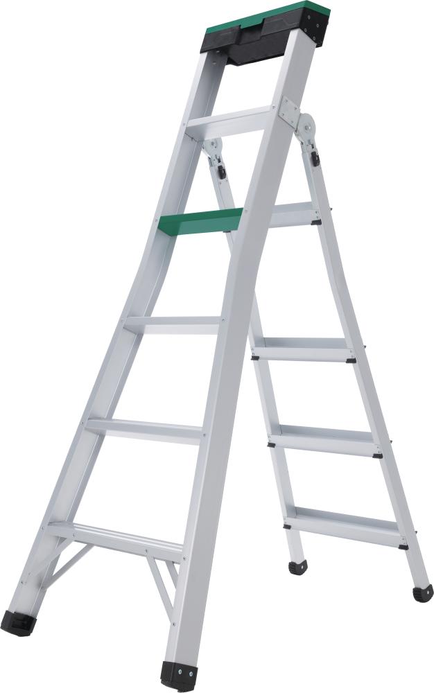 2-in-1 Vielzweckleiter 5 Sprossen Aluminium Höhe1 1,80m / Höhe2 2,95mmit Werkzeugbox FORTIS