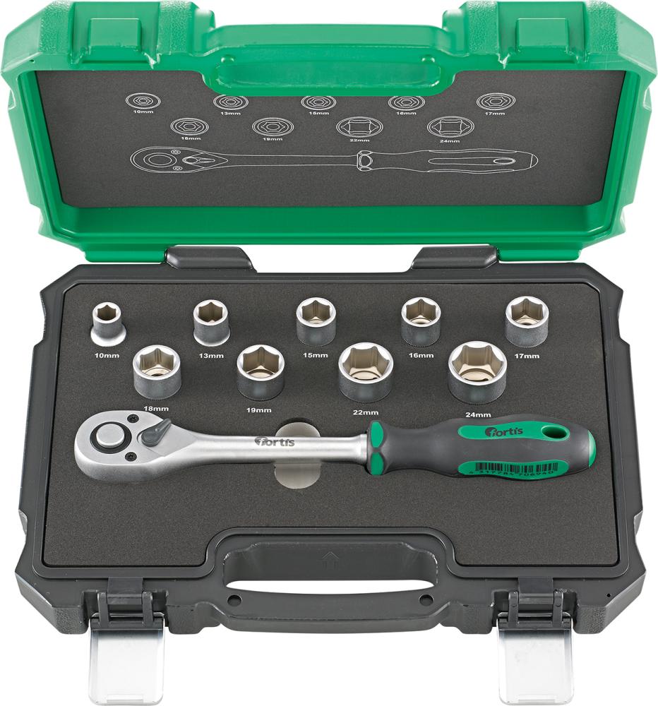 Steckschlüssel-Garnitur 1/2" 10-teilig FORTIS
