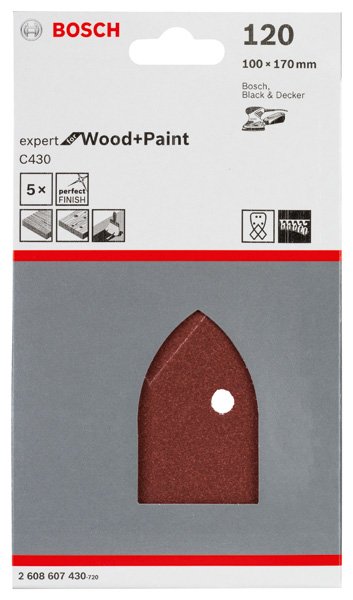 Schleifblatt C430, 100 x 170 mm, 120, 4 Löcher, Klett, 5er-Pack
