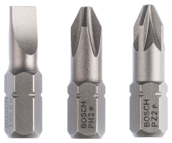 Schrauberbit-Set Extra-Hart (gemischt), 3-teilig, S 1,0x5,5, PH2, PZ2, 25 mm
