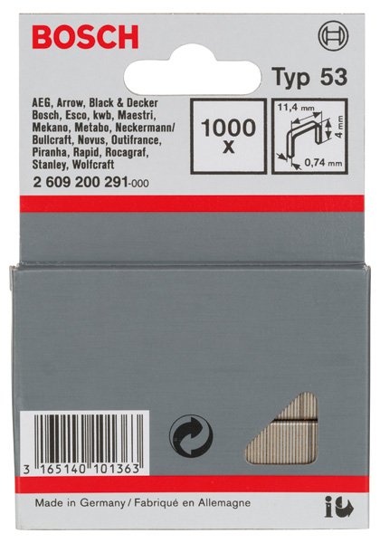 Feindrahtklammer Typ 53, 11,4 x 0,74 x 4 mm, 1000er-Pack