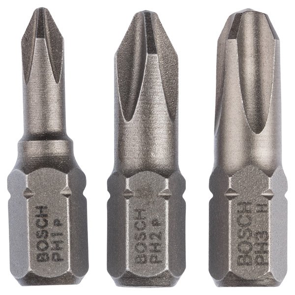Schrauberbit-Set, Extra Hard, 3-tlg., PH1, PH2, PH3, 25 mm