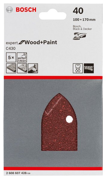 Schleifblatt C430, 100 x 170 mm, 40, 4 Löcher, Klett, 5er-Pack