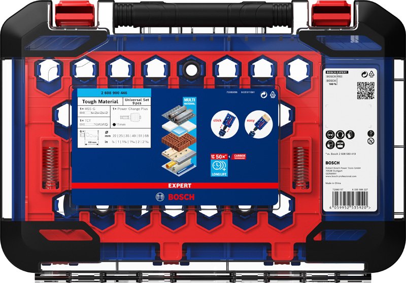 EXPERT Tough Material Lochsäge-Set, 22/25/35/40/51/68 mm, 9-tlg.