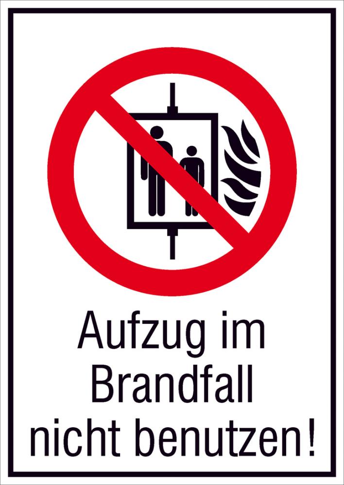 Verbotsschild Folie B131xH185 mm Aufzug im Brandfall nicht benutzen