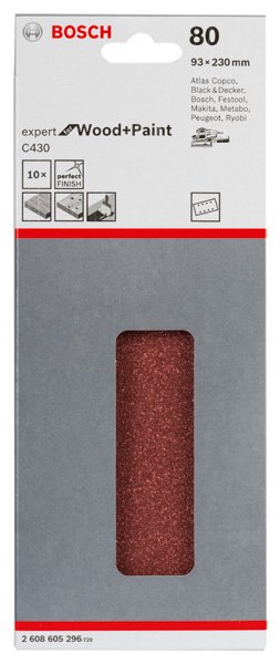 Schleifblatt C430, 93 x 230 mm, 80, 8 Löcher, gespannt, 10er-Pack