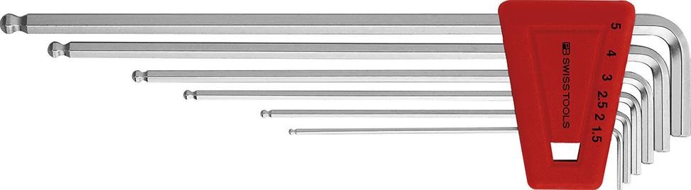 Winkelschraubendreher- Satz im Kunststoffhalter 6-teilig 1,5-5mm lang Kugelkopf PB Swiss Tools