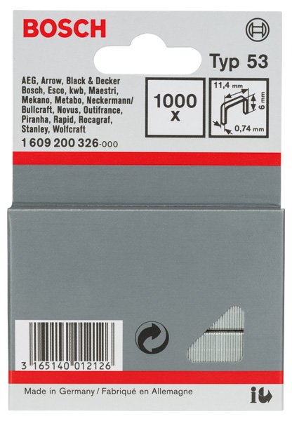 Feindrahtklammer Typ 53, 11,4 x 0,74 x 6 mm, 1000er-Pack
